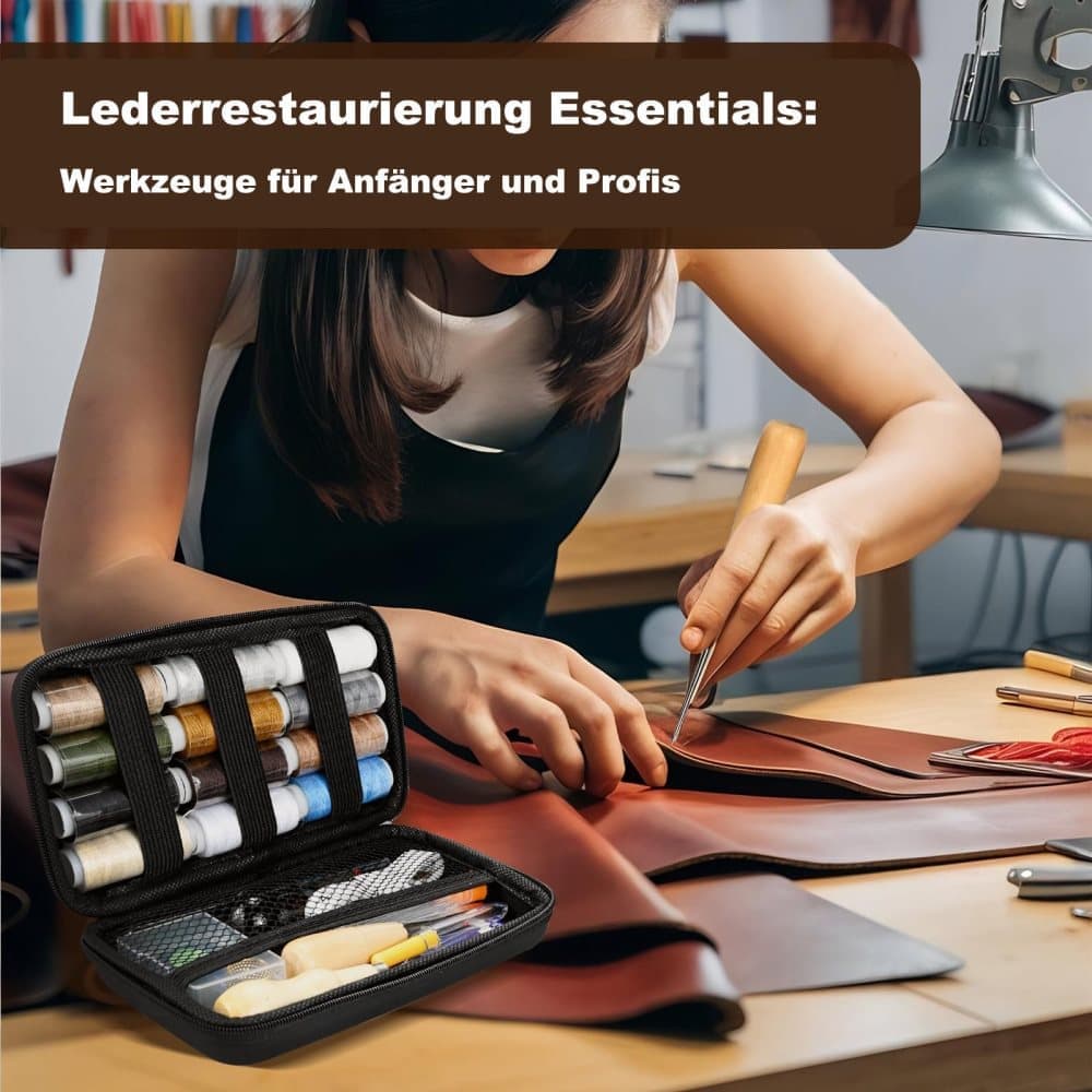 48-Piece Leather Sewing Kit with Needles, Scissors, Measuring Tape, Rivets and 12 Thread Colors - Image 6