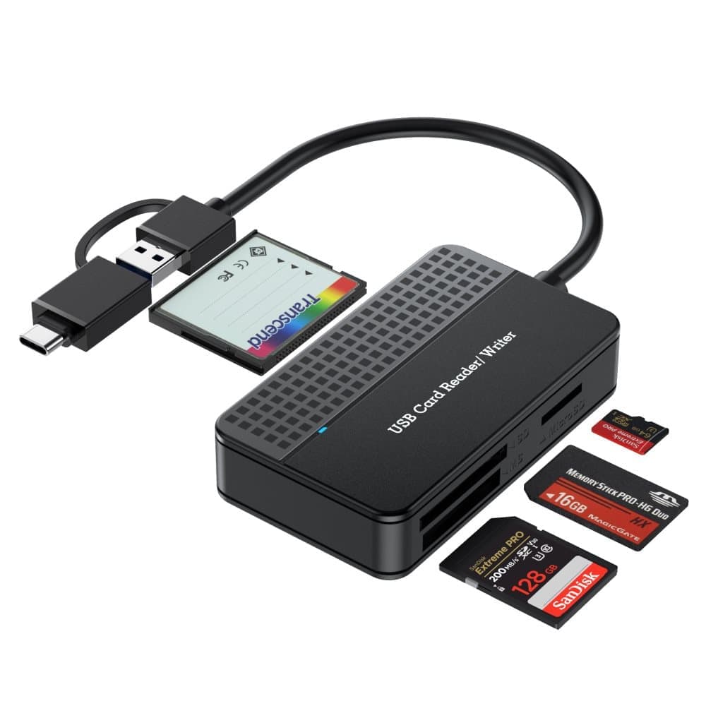4-in-1 Card Reader USB 3.0 & USB-C High Speed 5120 Mbps, Compatible with Mac iPad PC Smartphone, Micro SD SD CF MS Stick - Image 1
