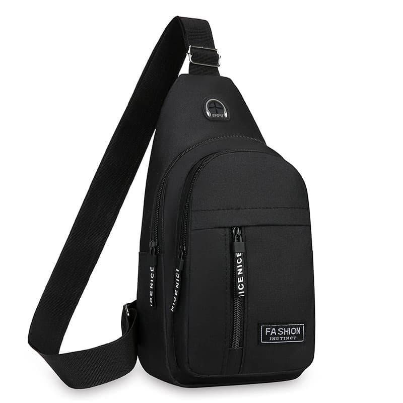 Unisex Crossbody Chest Backpack with Headphone Jack for Hiking Travel Climbing, Black - Image 1