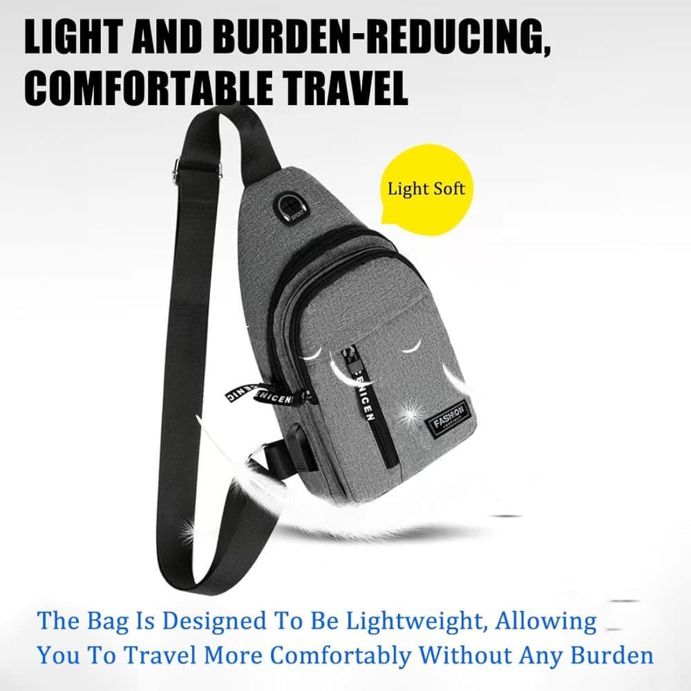 Unisex Crossbody Chest Backpack with Headphone Jack for Hiking Travel Climbing, Black - Image 6