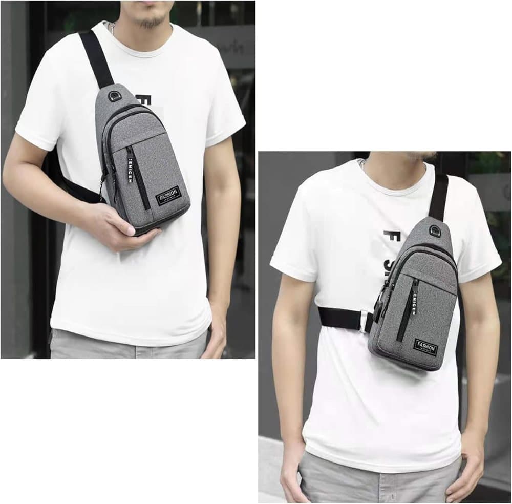 Unisex Crossbody Backpack with Headphone Jack for Hiking Travel Climbing, Gray - Image 8