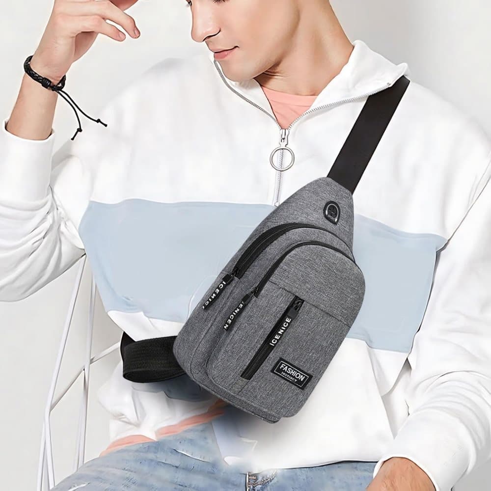 Unisex Blue Crossbody Shoulder Chest Backpack with Headphone Jack for Hiking Travel Climbing - Image 3