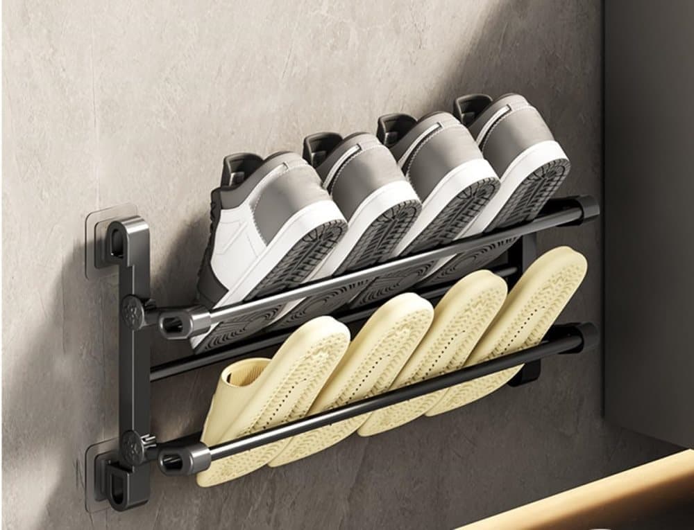 Wall-Mounted Folding Shoe Rack, 50x25.8x12cm, Space-Saving No-Drill Storage Organizer - Image 1