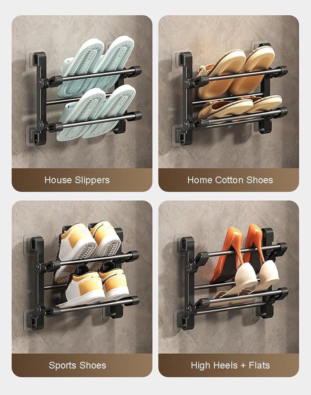 Wall-Mounted Folding Shoe Rack, 50x25.8x12cm, Space-Saving No-Drill Storage Organizer - Image 3