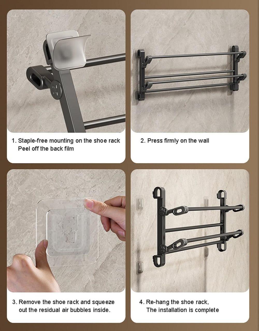 Wall-Mounted Folding Shoe Rack, 50x25.8x12cm, Space-Saving No-Drill Storage Organizer - Image 7