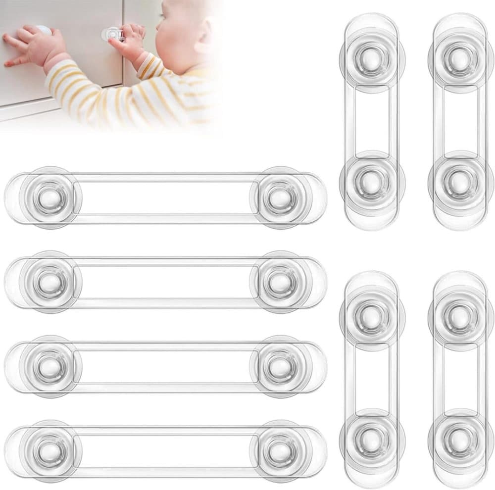 8-Pack Child Safety Cabinet Latch Drawer Lock with Lock Protector, 11cm, Compatible with Most Cabinets - Image 1