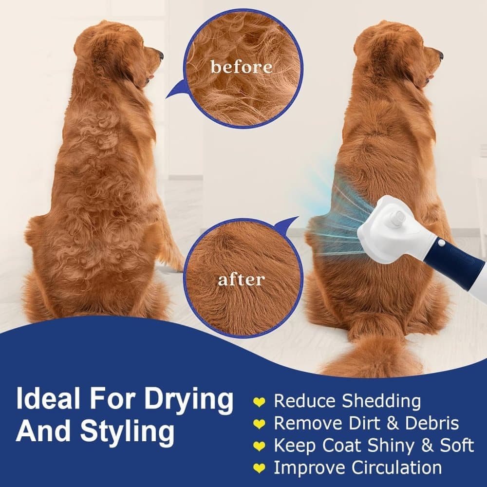Pet Hair Dryer 3-in-1 with Brush for Dogs and Cats, Portable Quiet, 3 Heat Settings Overheat Protection, Pink - Image 2