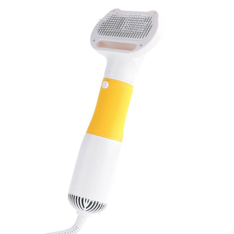 Portable 3-in-1 Pet Hair Dryer with Brush, 3 Heat Settings Overheat Protection, Quiet Dog Cat Grooming Tool, Yellow - Image 1