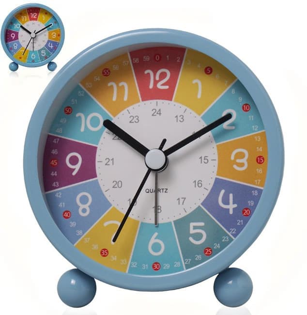 Silent Alarm Clock with Night Light for Children, Round, 8cm, Blue - Image 1
