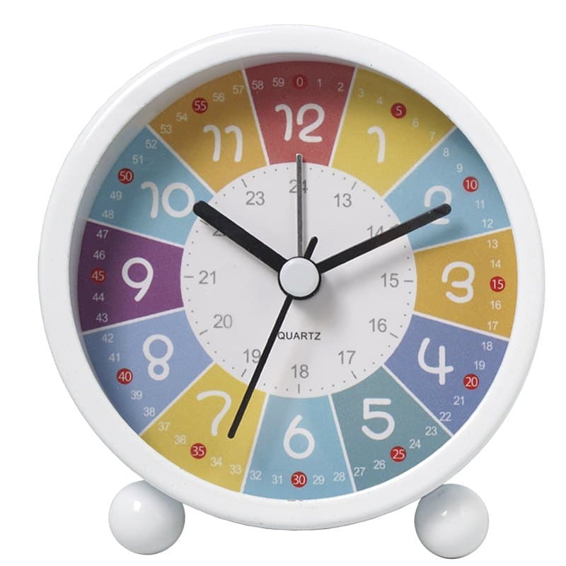 8cm Round Silent Alarm Clock with Night Light for Children, Several Colors to Choose Including White - Image 1