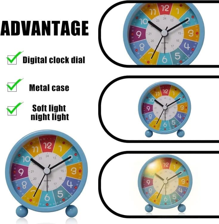 8cm Round Silent Alarm Clock with Night Light for Children, Several Colors to Choose Including White - Image 5