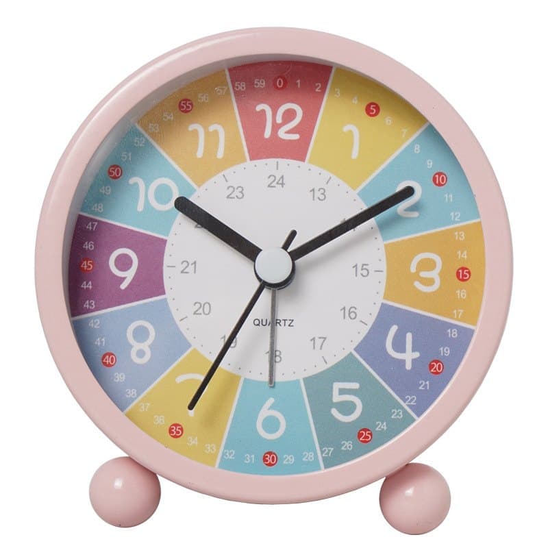 Colorful Silent Alarm Clock with Night Light for Children, 8cm Round, Pink - Image 1