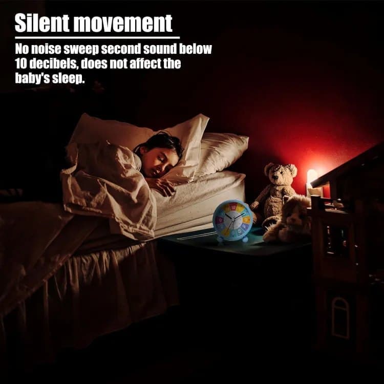 Colorful Silent Alarm Clock with Night Light for Children, 8cm Round, Pink - Image 4