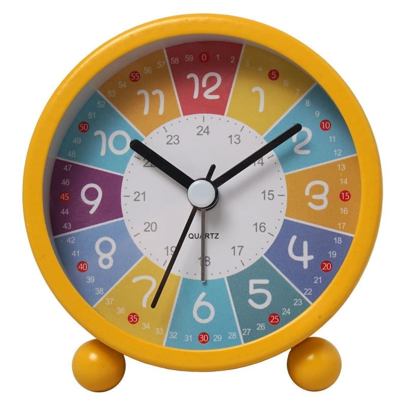 Colorful Silent Alarm Clock with Night Light for Children, 8cm Round, Yellow - Image 1