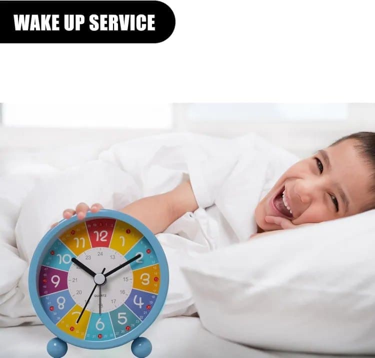 Colorful Silent Alarm Clock with Night Light for Children, 8cm Round, Yellow - Image 2