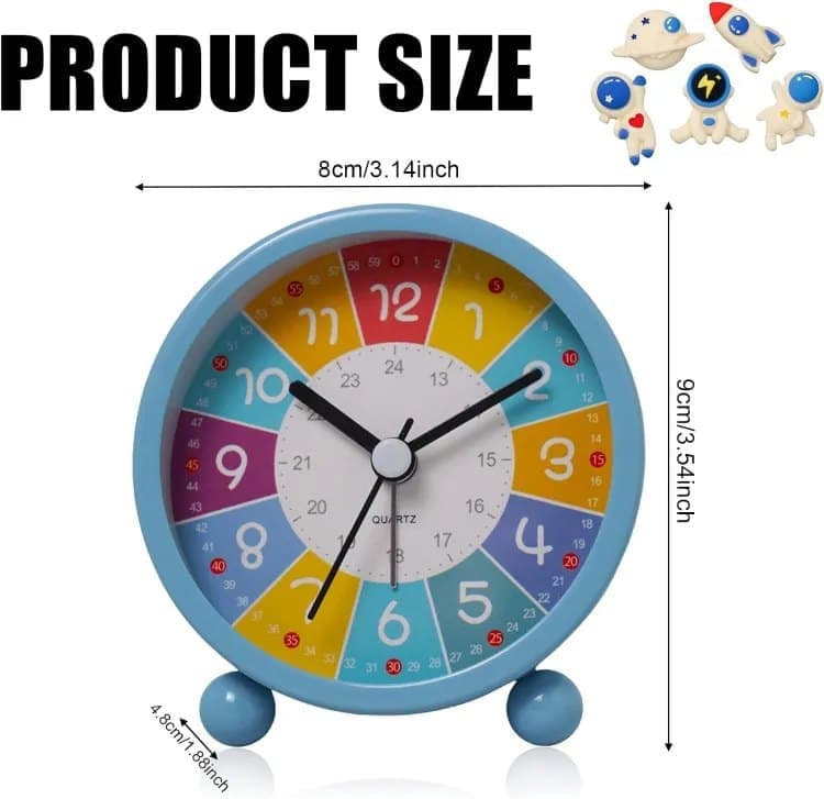 Colorful Silent Alarm Clock with Night Light for Children, 8cm Round, Yellow - Image 6