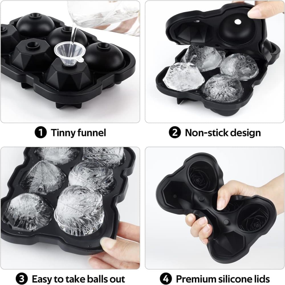 1 piece BPA-free reusable ice cube tray with lid for round ice balls, 6 compartment - Image 3