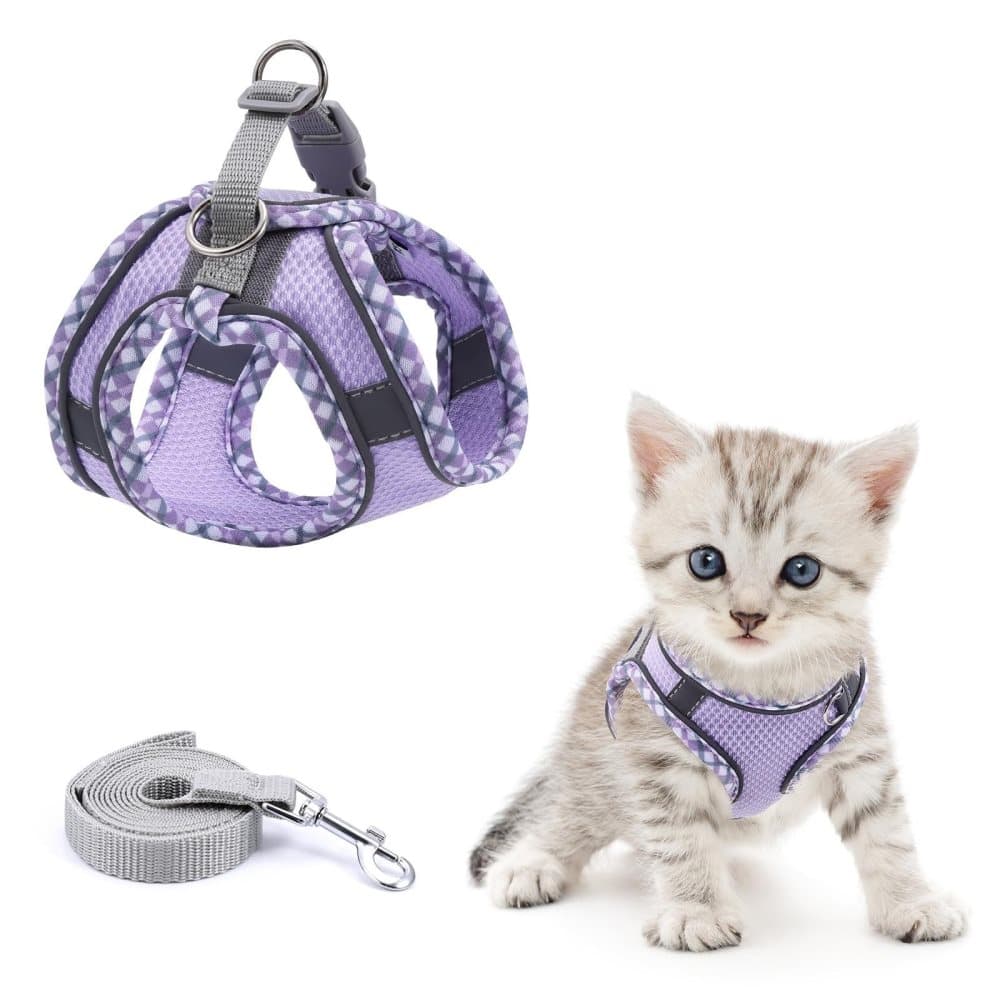 Reflective Adjustable Dog and Cat Harness with Leash, Soft Secure Fit, S, Purple - Image 1