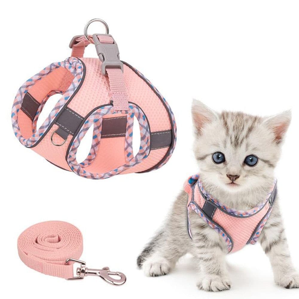 Adjustable Dog and Cat Harness with Leash Reflective Soft Secure Fit, L, Pink - Image 1