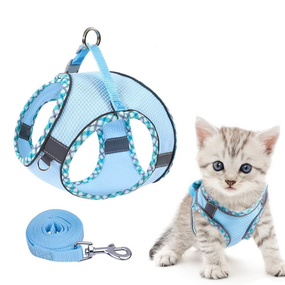 Adjustable Dog and Cat Harness with Leash, Reflective Soft Secure Fit, L, Light Blue - Image 1