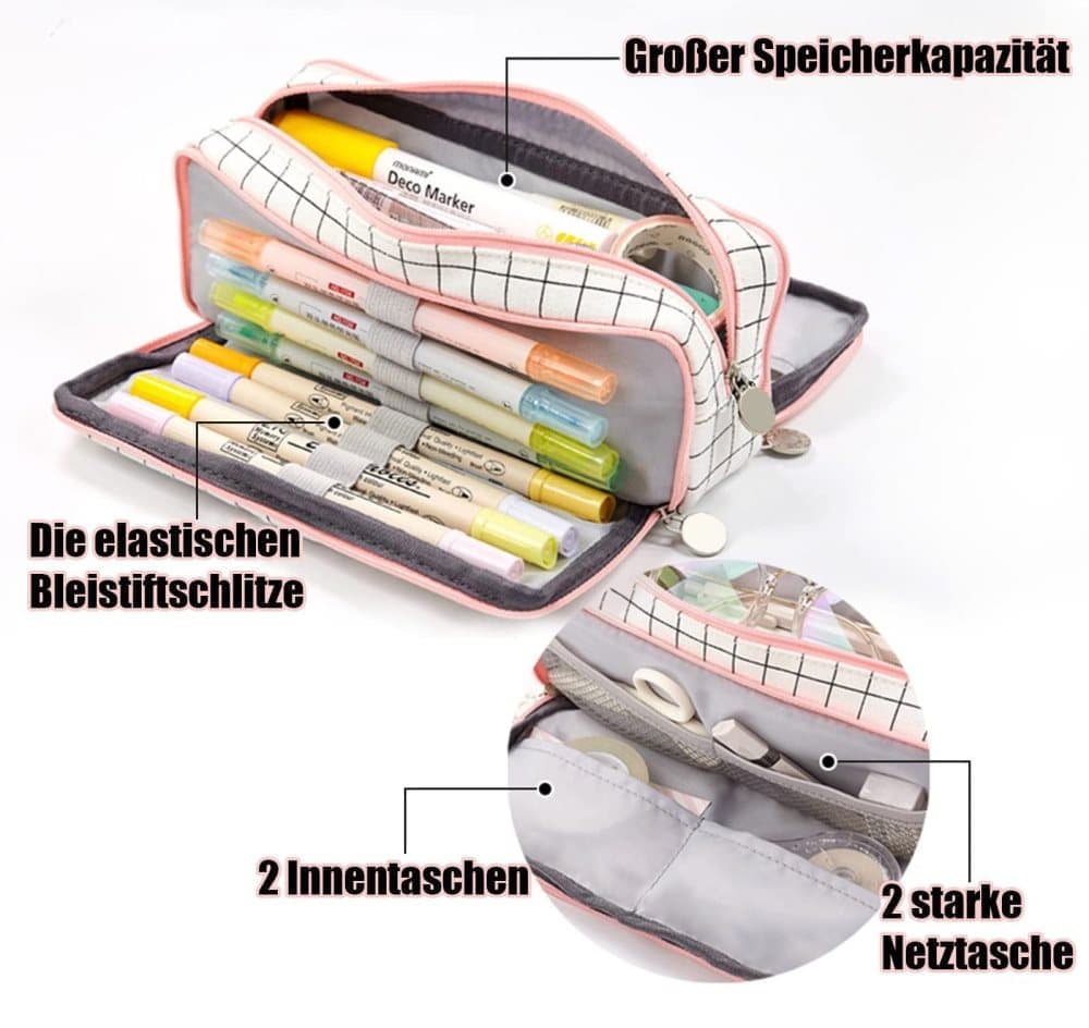 3 Compartments Large Pencil Case, High Capacity Multifunctional Organizer, Dark Blue - Image 3