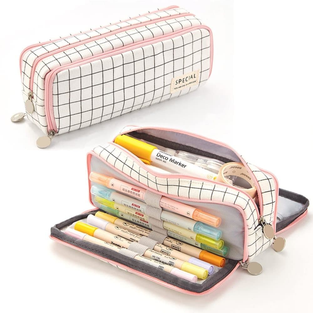 3 Compartments Large Pencil Case, 21x10cm, Multicolored, High Capacity Storage - Image 1