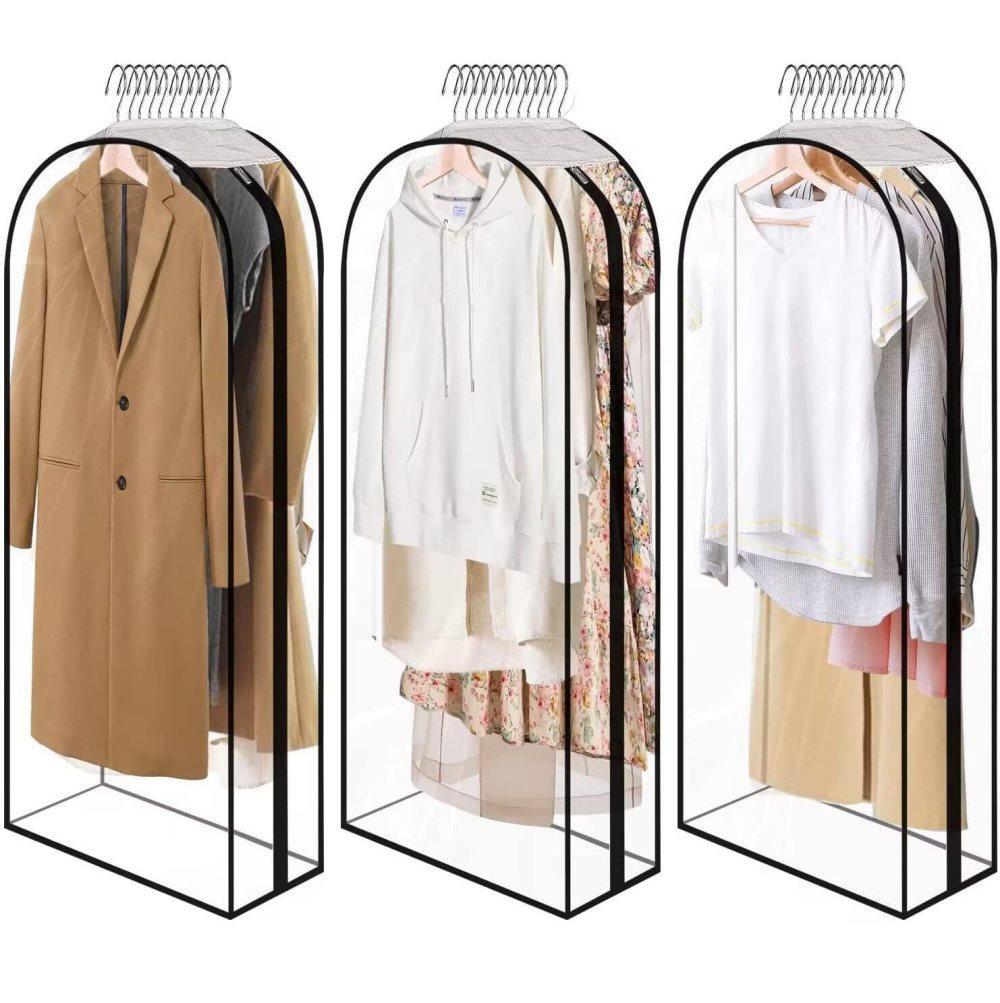 3-pack Transparent PEVA Clothes Cover with Zipper, Dustproof Garment Storage Bag for Wardrobe, 60 x 25 x 110cm - Image 1