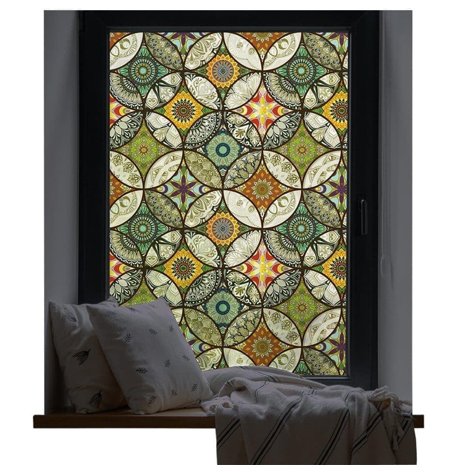 Static Cling-Free Decorative Window Film with Stained Glass Effect, Self-Adhesive Frosted Privacy Protection Film, 60cm x 200cm - Image 1