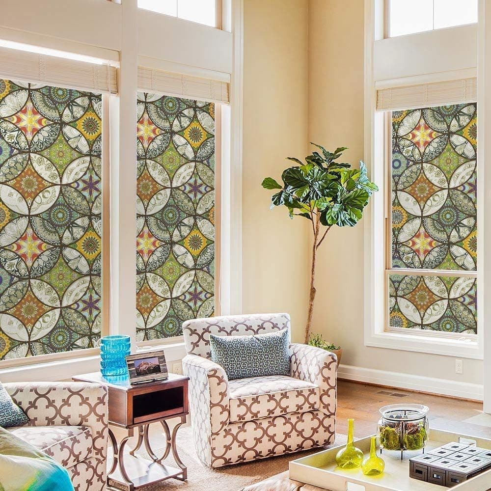 Static Cling-Free Decorative Window Film with Stained Glass Effect, Self-Adhesive Frosted Privacy Protection Film, 60cm x 200cm - Image 3