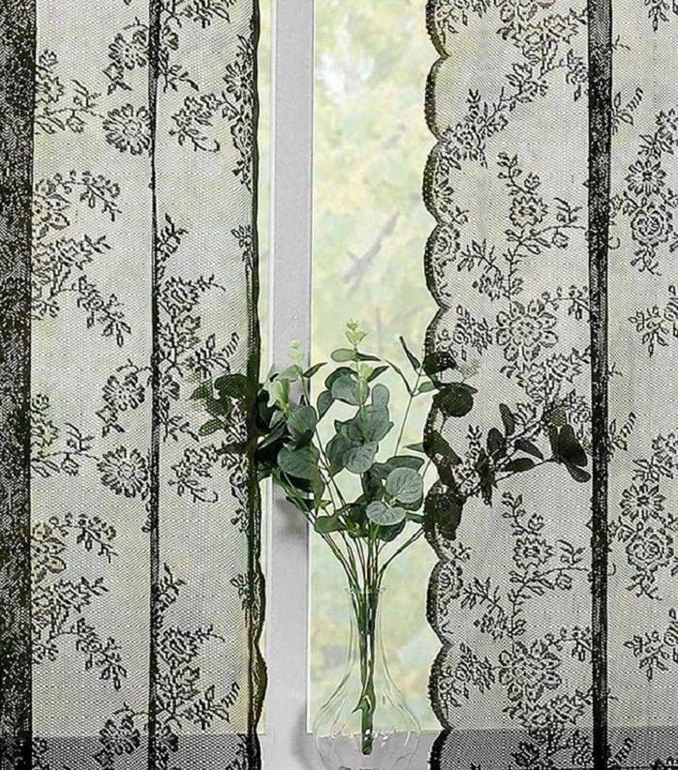1 Pair Black Lace Curtain Semi-sheer Vintage Floral Pattern for Bedroom Living Room, W100cm x L200cm - Image 6