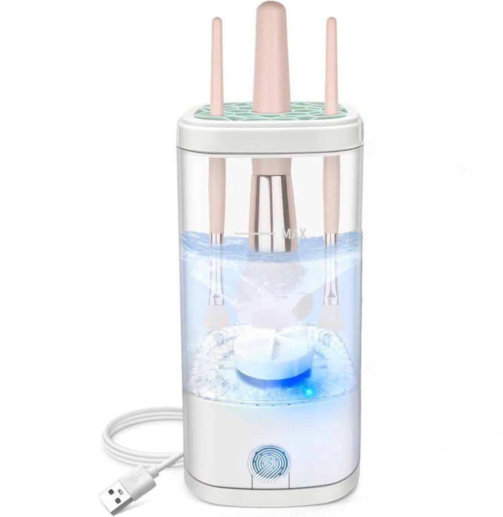 Automatic Electric Makeup Brush Cleaner Portable Beauty Tool, White, Fits Multiple Brush Sizes - Image 1