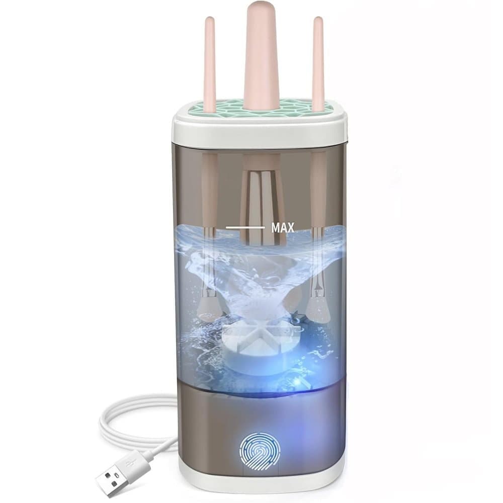 Electric Makeup Brush Cleaner, Fully Automatic Deep Cleaning, Portable Beauty Cleaner, Fits Multiple Brush Sizes, Gray - Image 1