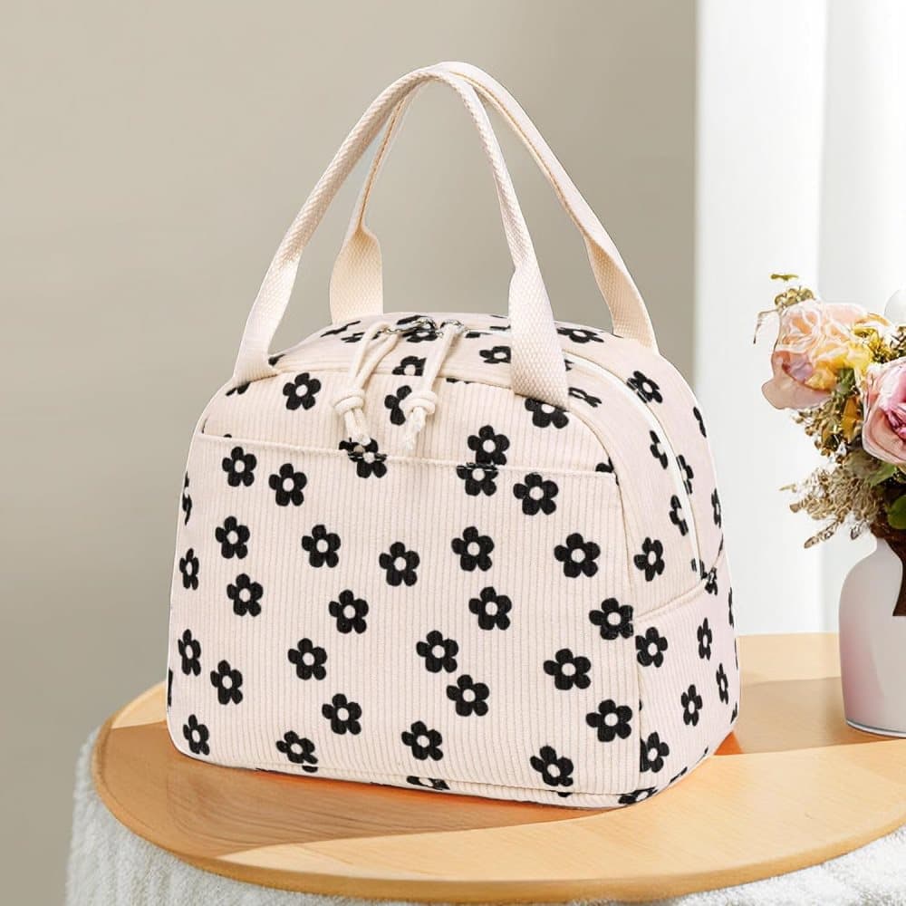Insulated Corduroy Lunch Bag Cooler Leak-proof for Picnics and Work, 26cm - Image 2