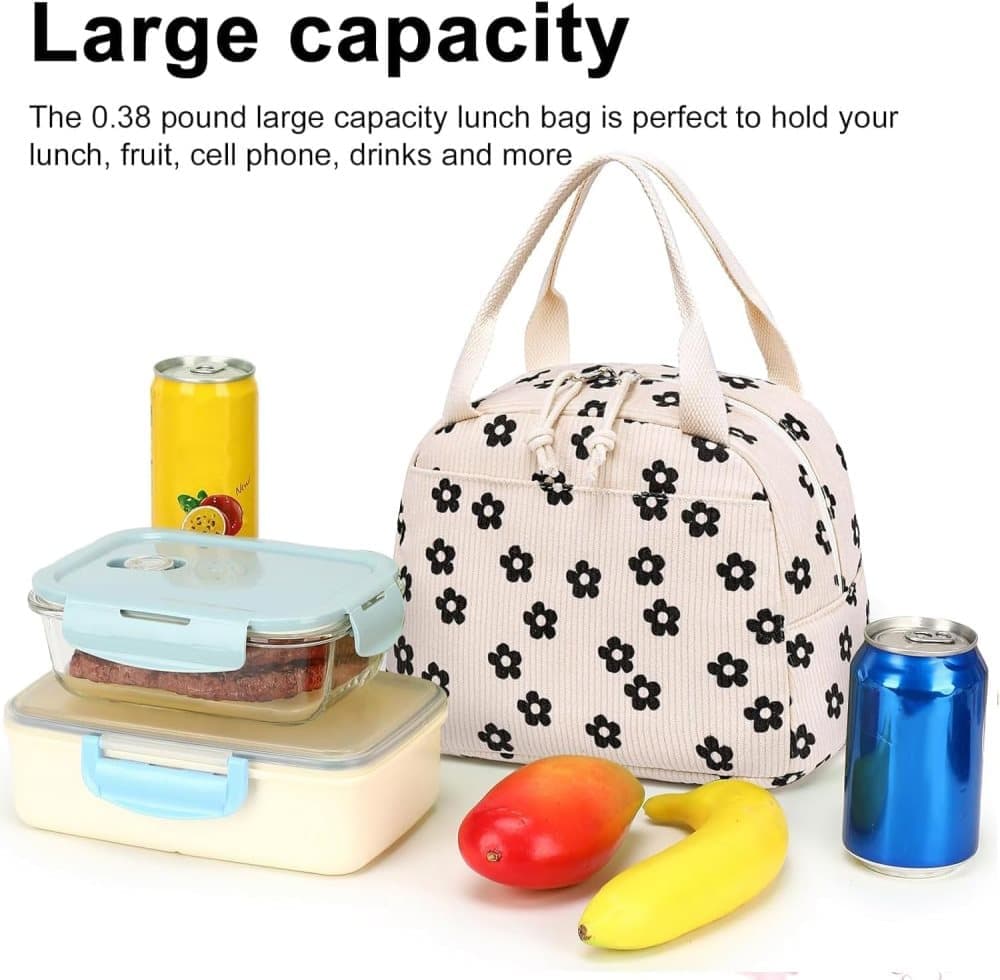 Insulated Corduroy Lunch Bag Cooler Leak-proof for Picnics and Work, 26cm - Image 6