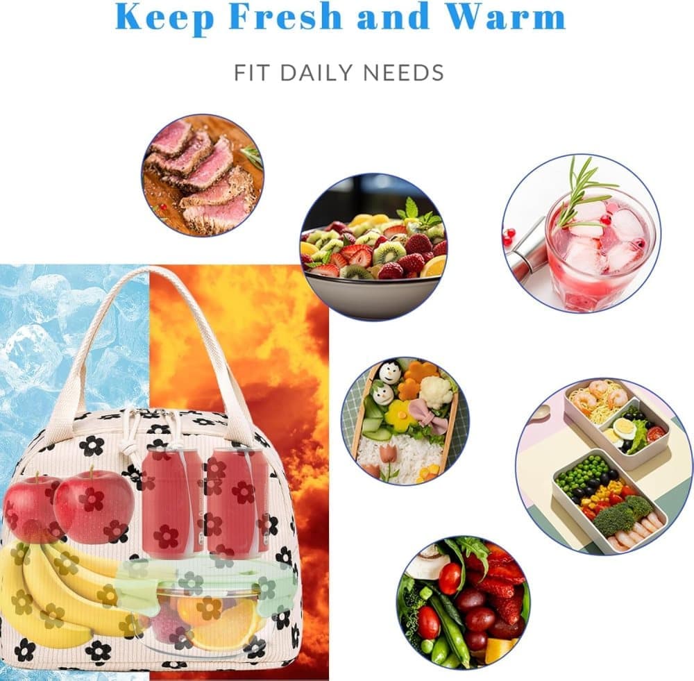 Insulated Corduroy Lunch Bag Cooler Leak-proof for Picnics and Work, 26cm - Image 7