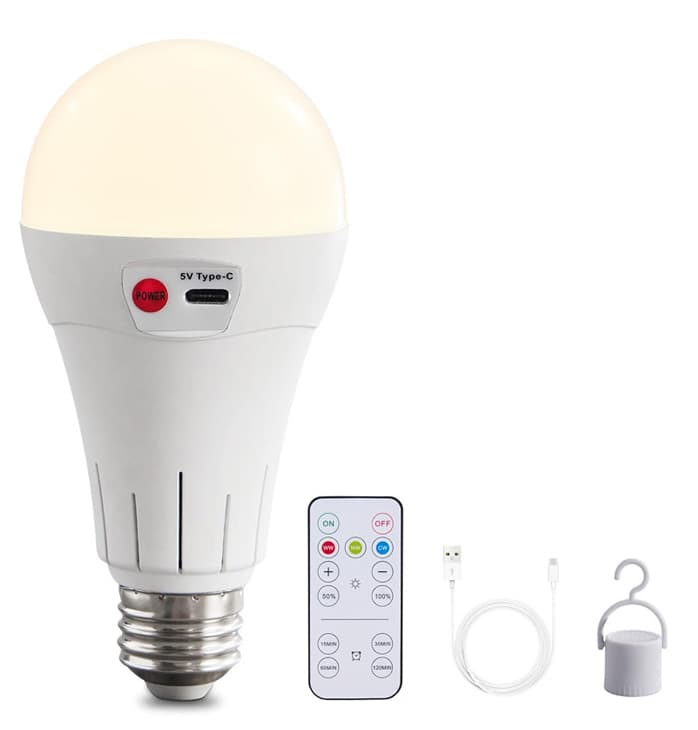 Rechargeable LED Bulb with 3 Color Temperatures 3000-6500K, Dimmable, Timer and Remote Control, E27 Lamp Holder, Wireless Night Light - Image 1