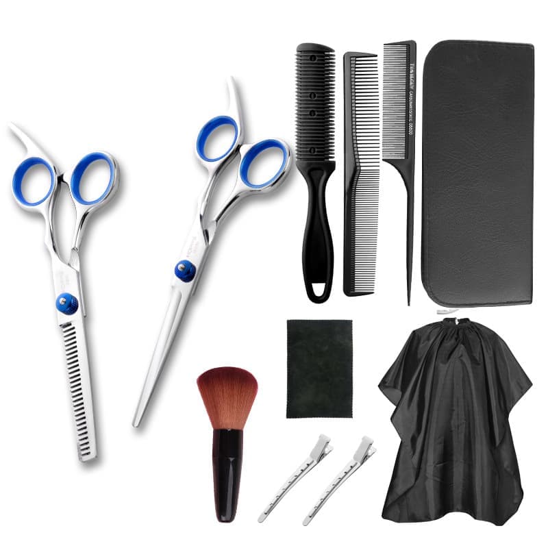 11-Piece Hairdressing Set with Scissors, Combs, Clips and Cape - Image 1