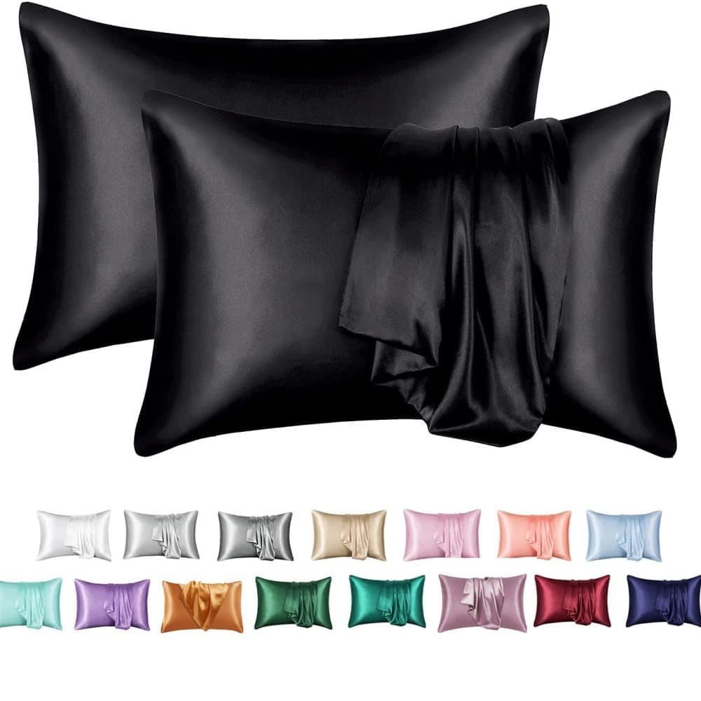 2-Pack Satin Pillowcase, Silky and Soft, Multiple Colors, 50 x 75cm, Black - Image 1