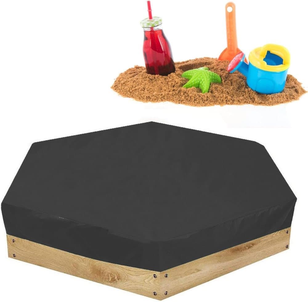 Hexagonal waterproof sandbox cover with drawstring, Oxford fabric, black, 180x150x20 cm - Image 1