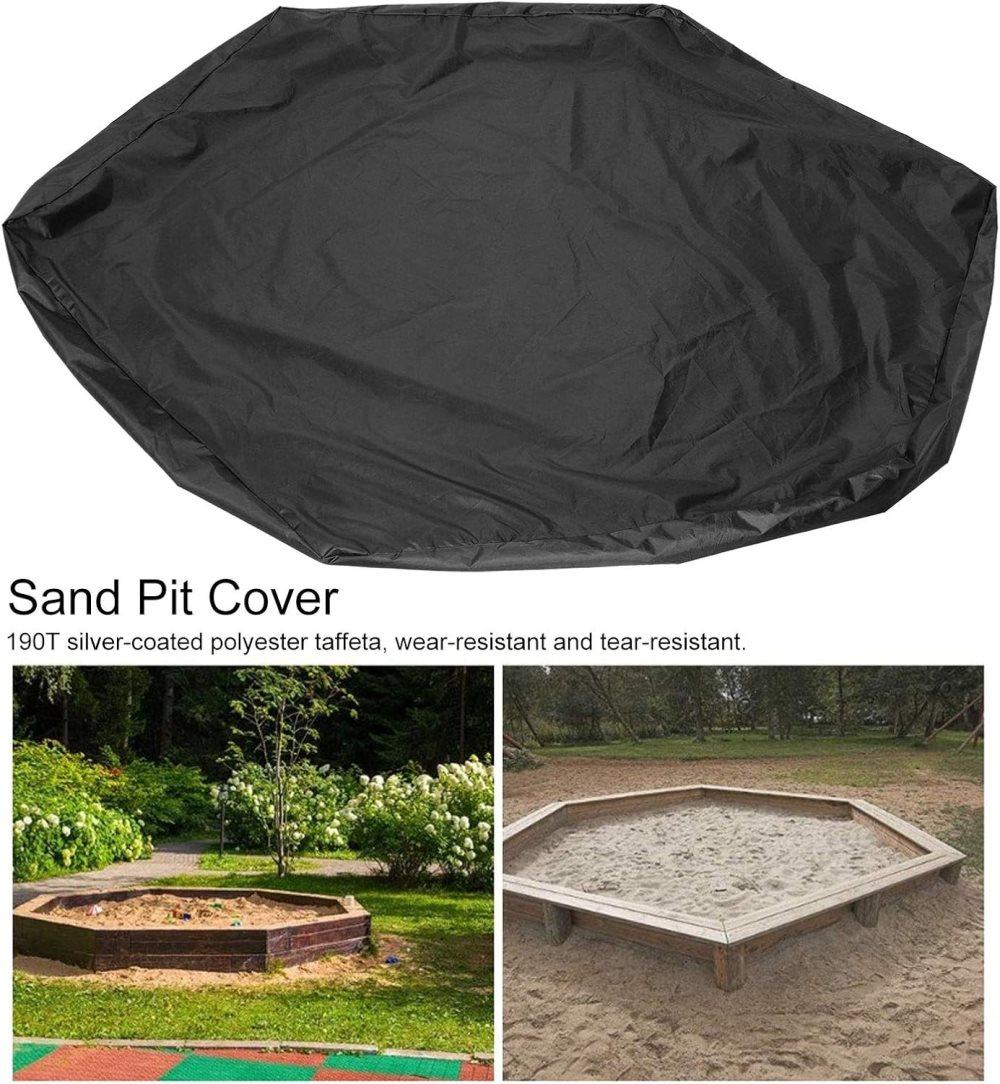 Hexagonal waterproof sandbox cover with drawstring, Oxford fabric, black, 180x150x20 cm - Image 4