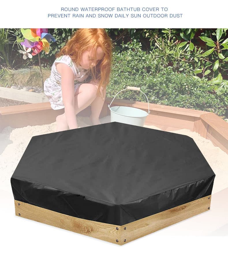 Hexagonal waterproof sandbox cover with drawstring, Oxford fabric, black, 180x150x20 cm - Image 5