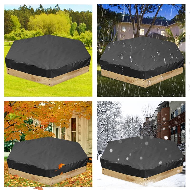 Hexagonal waterproof sandbox cover with drawstring, Oxford fabric, black, 180x150x20 cm - Image 7