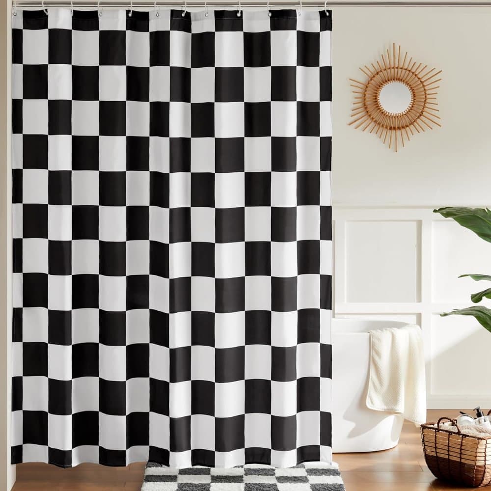 Retro Chess Pattern Checkered Shower Curtain, Black, 180x180 cm - Image 1