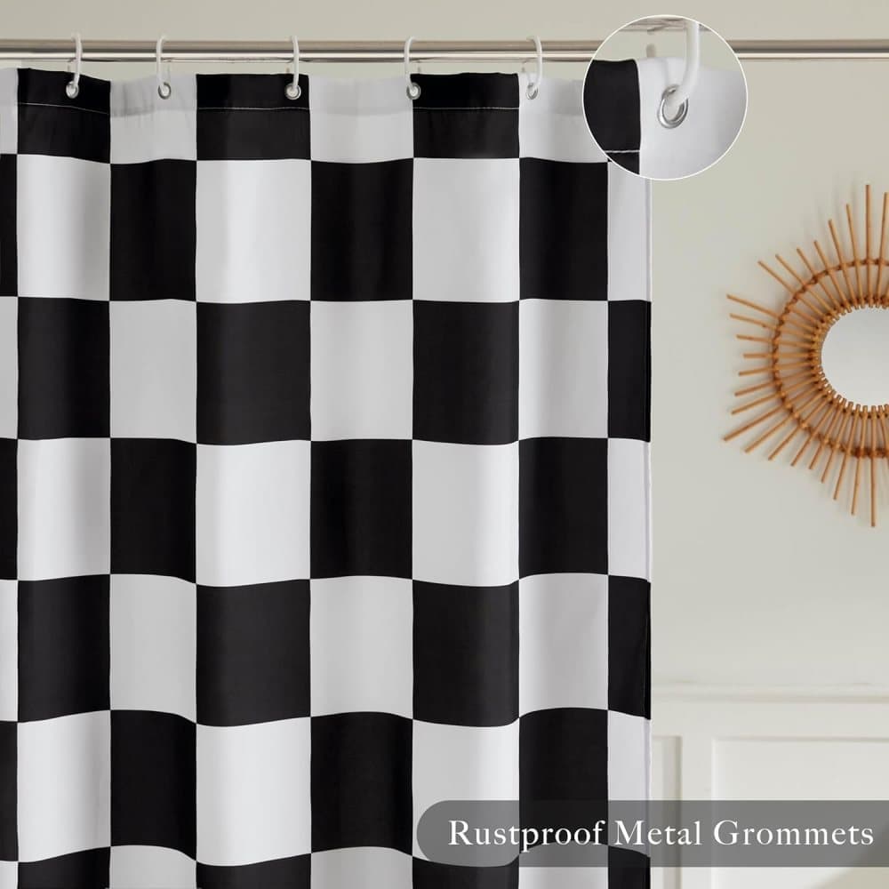 Retro Chess Pattern Checkered Shower Curtain, Black, 180x180 cm - Image 3