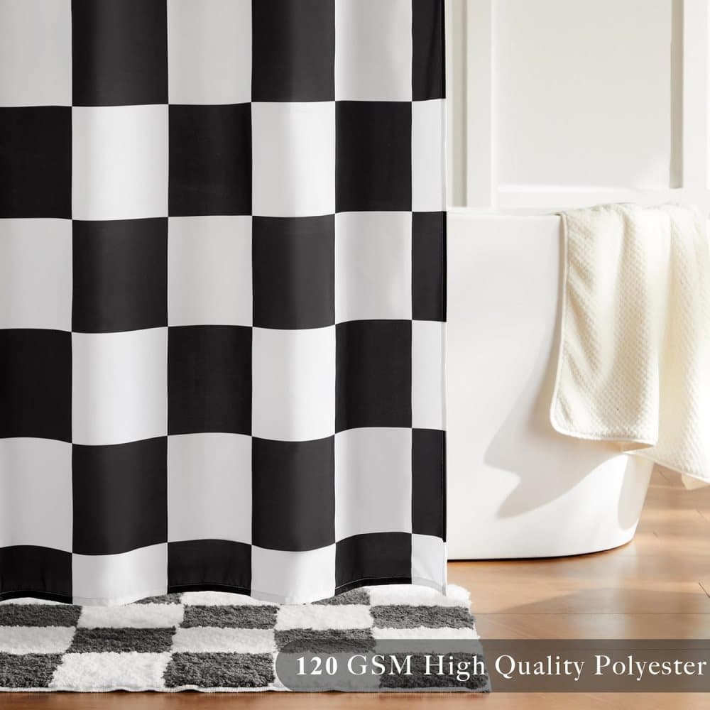 Retro Chess Pattern Checkered Shower Curtain, Black, 180x180 cm - Image 4
