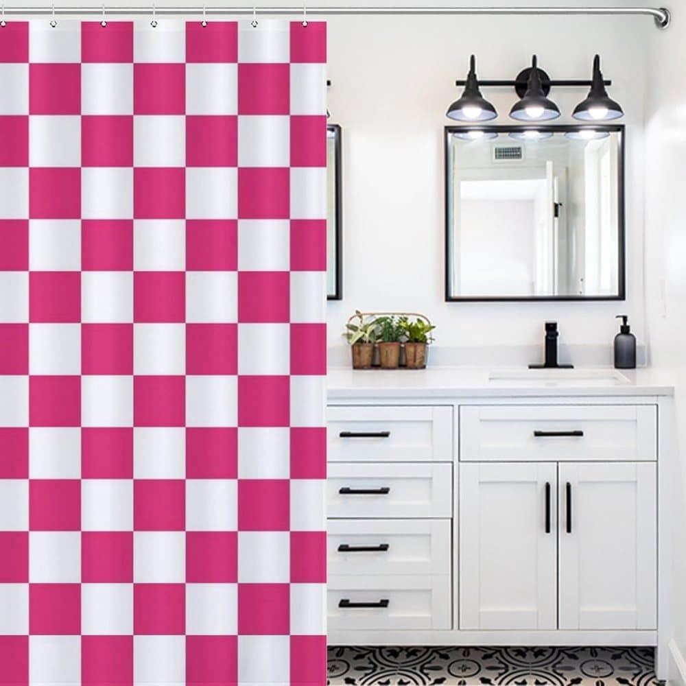 Checkered Shower Curtain, Retro Chess Pattern Vintage Aesthetics for Bathroom, 180x180 cm - Image 3
