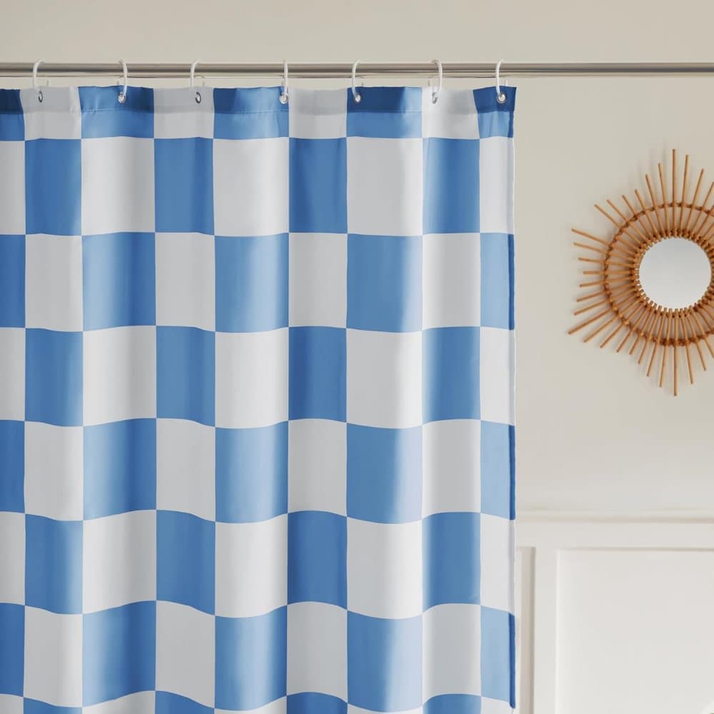 Checkered Shower Curtain, Retro Chess Pattern Vintage Aesthetics for Bathroom, Blue, 180x180 cm - Image 3
