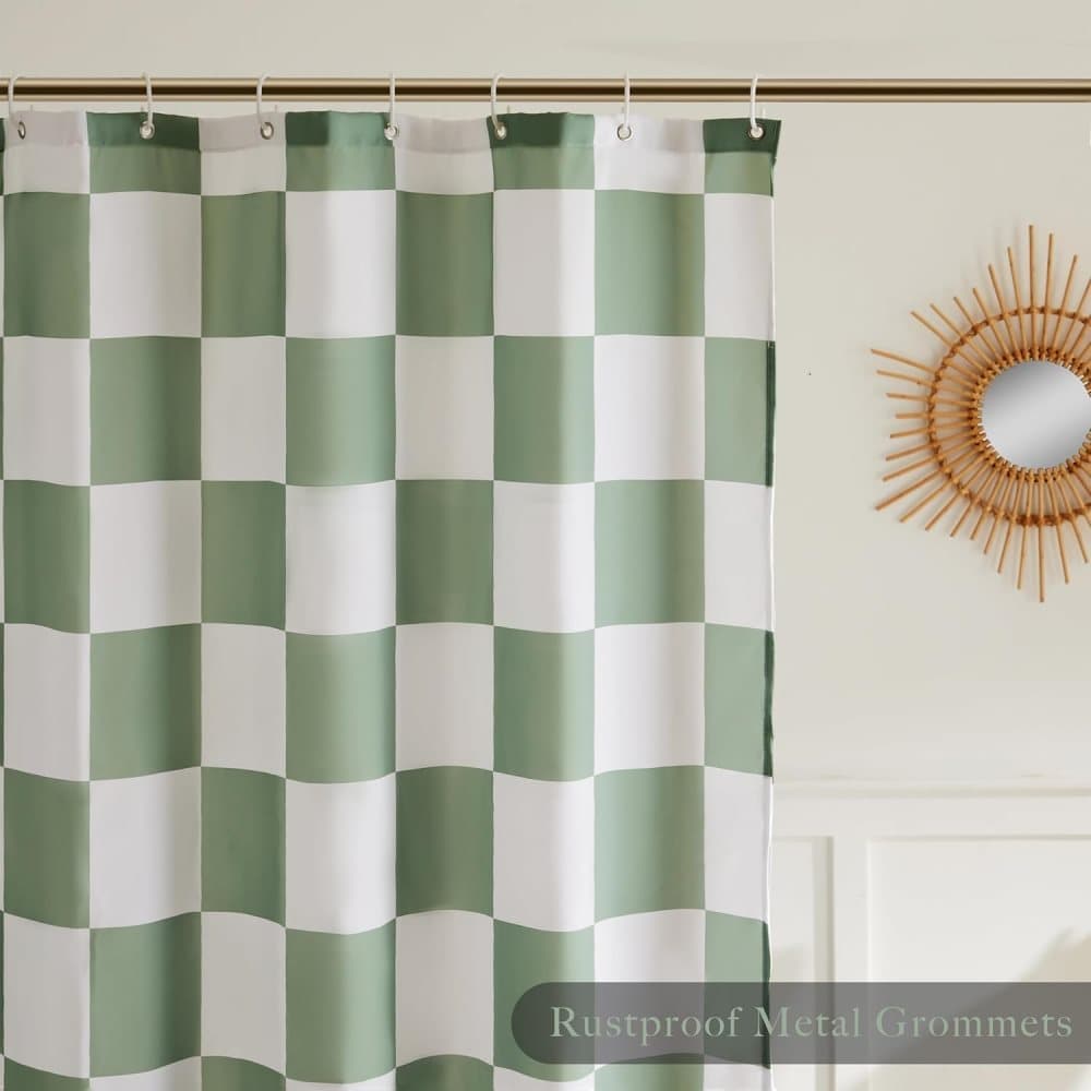 Green Checkered Shower Curtain with Retro Chess Pattern, 180x180 cm - Image 3