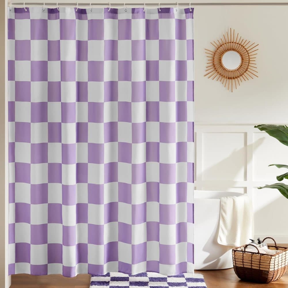 Retro Chess Pattern Checkered Shower Curtain, Purple, 180x180 cm - Image 1