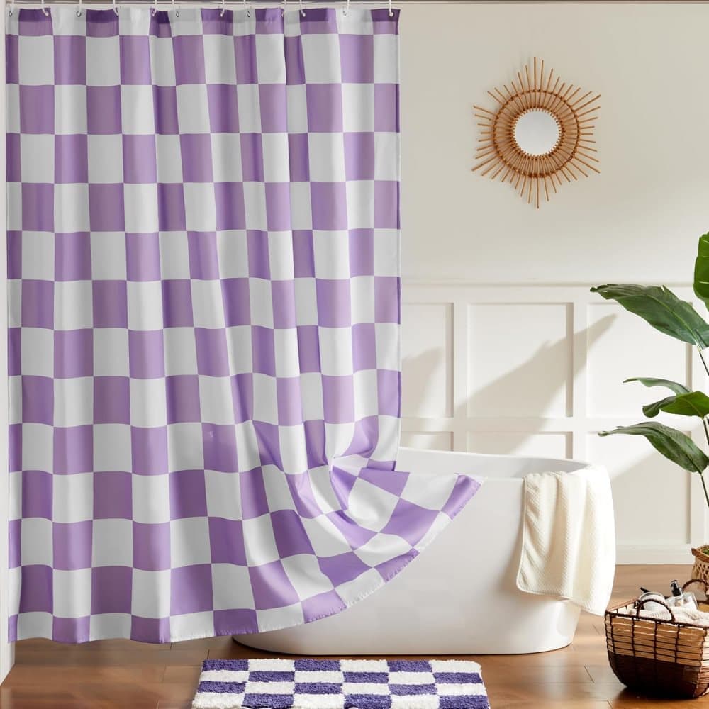 Retro Chess Pattern Checkered Shower Curtain, Purple, 180x180 cm - Image 2